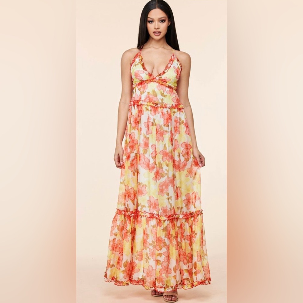 L'ATISTE Pink and Cream Tiered Sundress